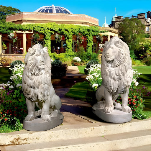 Design Toscano Stately Chateau Lion Sentinel Garden Statues Set of Left and Right